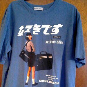 Aelfric Eden Mens Graphic T-Shirt Look Back Blue Tee Size L Hipster